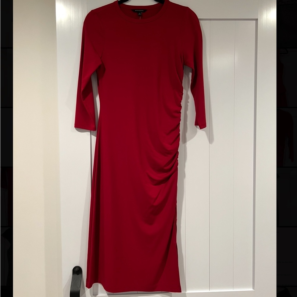NWT Banana Republic Soft Ponte Side-Ruched T-Shirt Dress (Red)